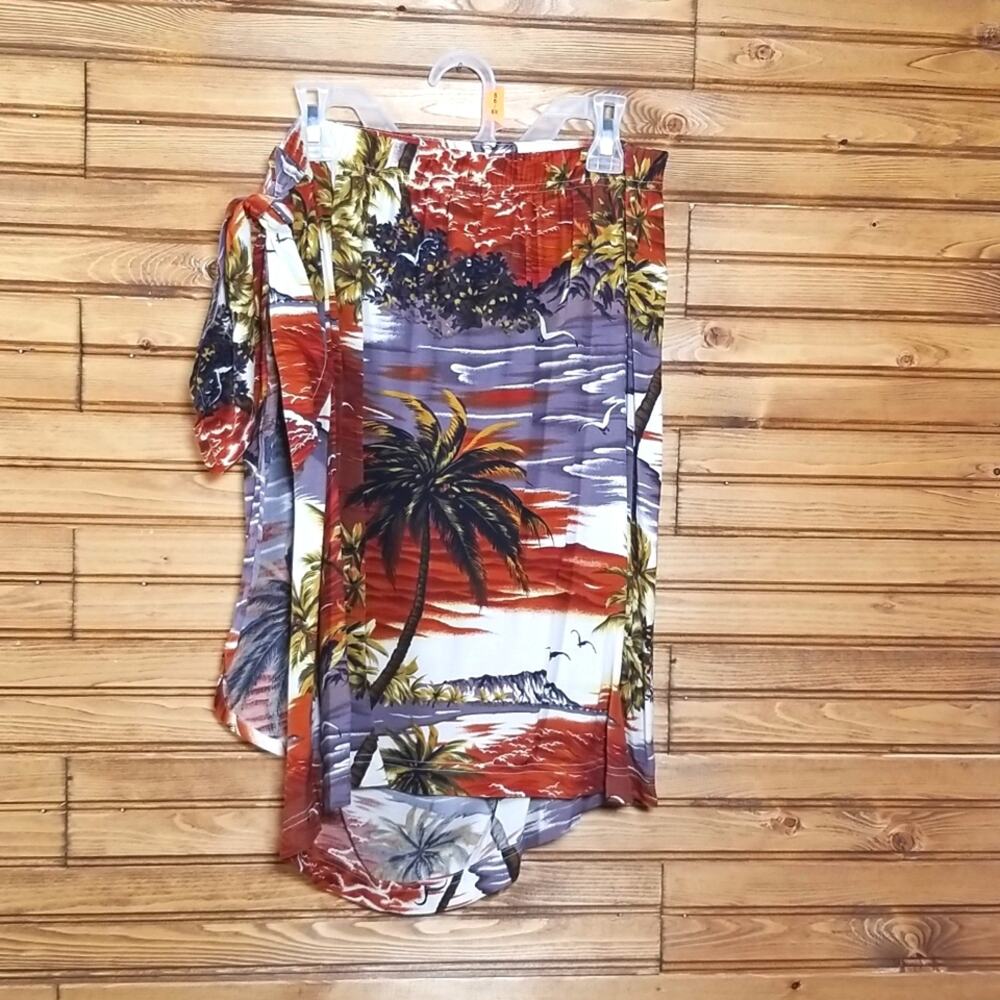 Carole Little Sport Rayon Wrap Skirt Paradise Island Mural Graphic Size Medium - Picture 4 of 8